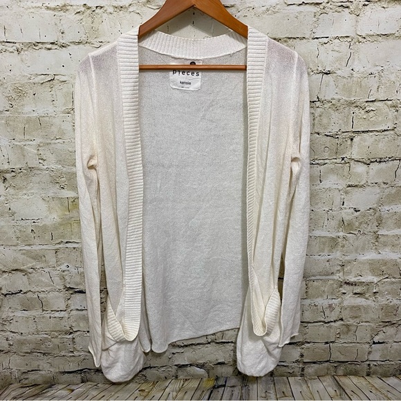 Pieces Kensie Cream Open Front Cardigan Sweater Pockets - Picture 1 of 5